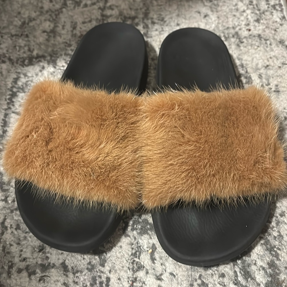 Givenchy fur slip on slides